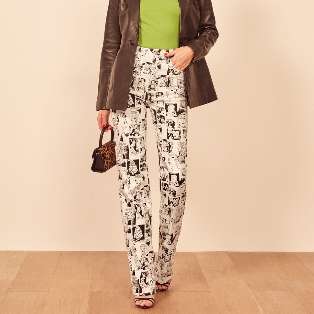 Reformation Newsprint High Rise Straight Long Jeans